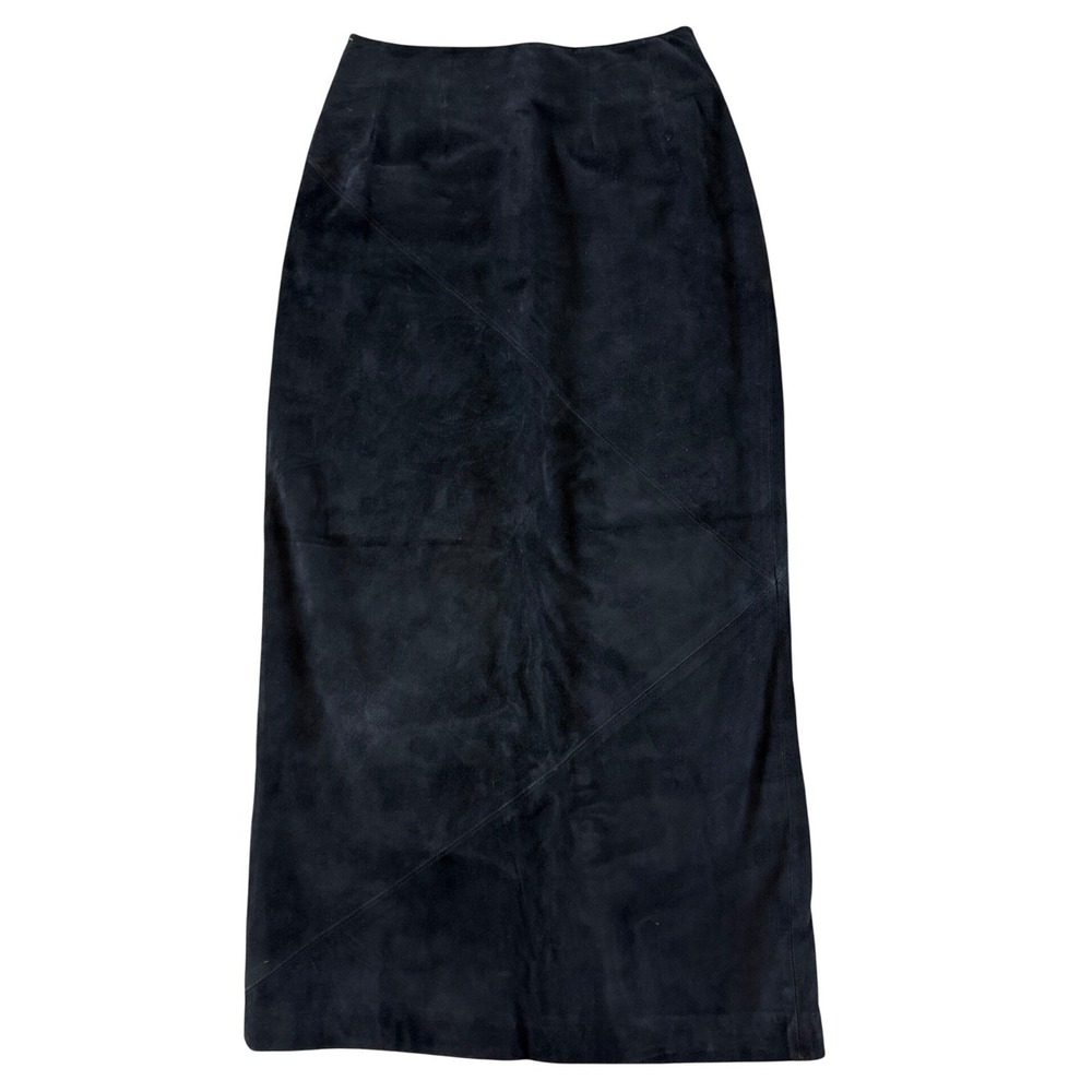 Vintage Carlisle 100% Suede Maxi Skirt‎ Womens 2 Black Back Slit 80s 90s RARE